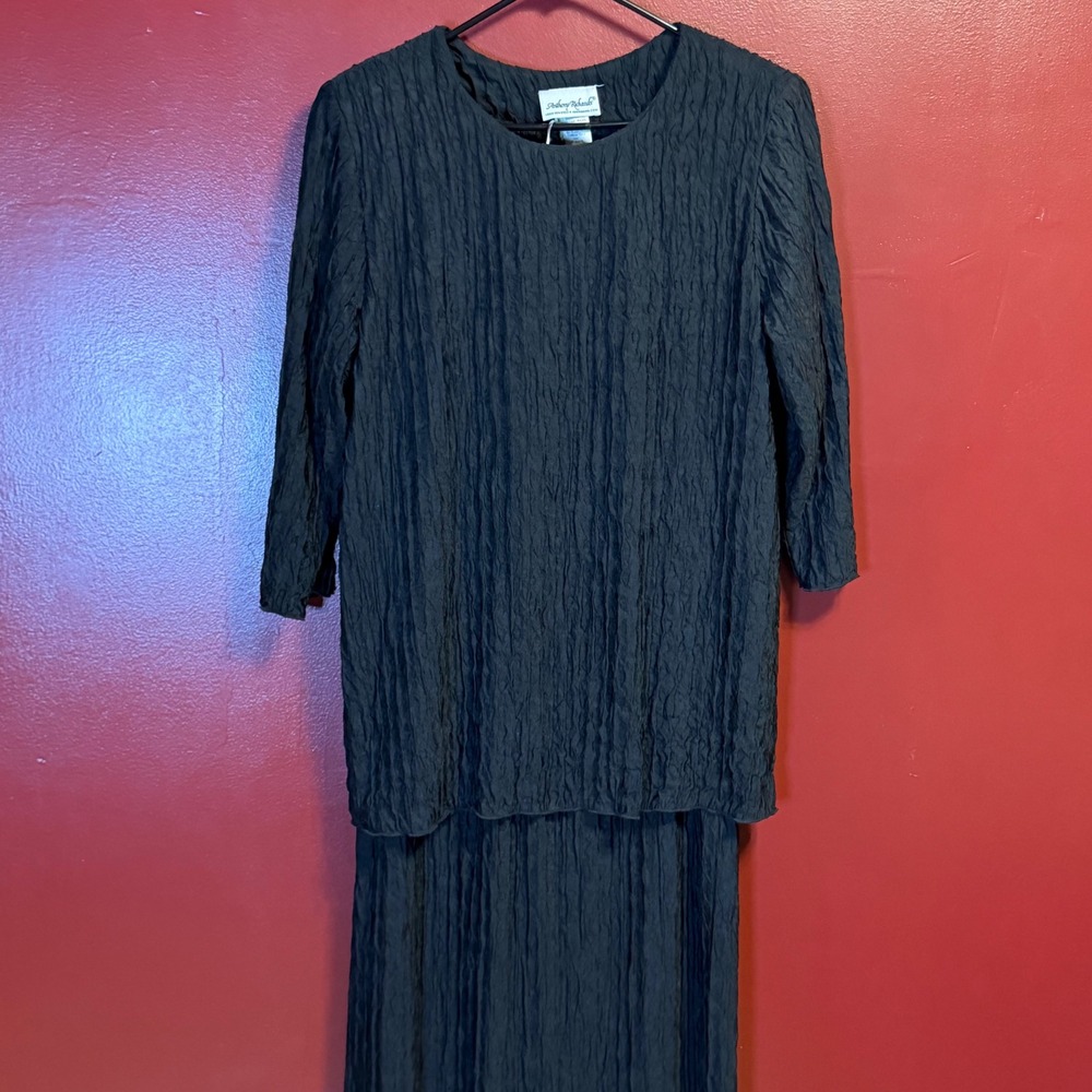 Vintage Anthony Richards Black Crinkle 2 Piece Set Maxi Skirt Tunic Top Size 12‎ - Picture 2 of 7